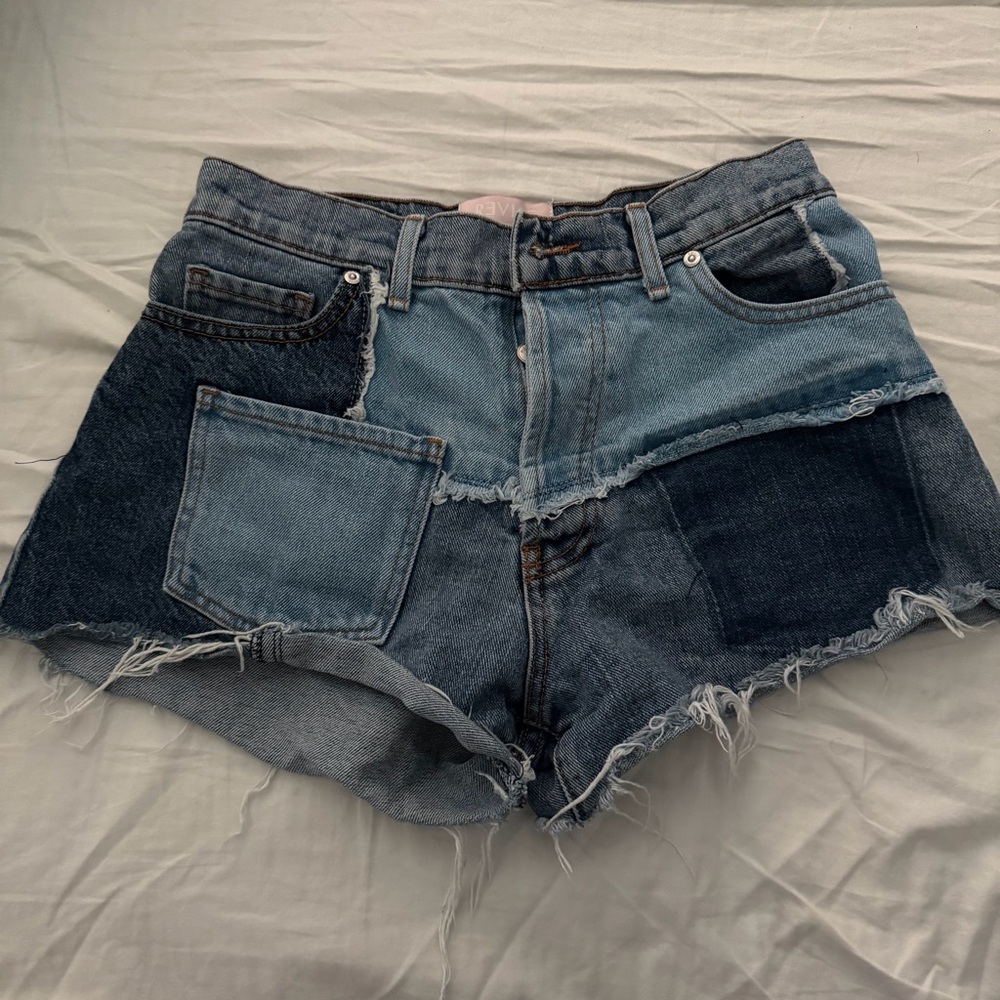 REVICE Blue Patchwork Jean Shorts